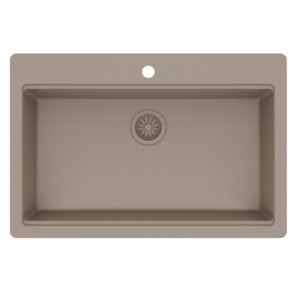 33" Top Mount Single Bowl Quartz Kitchen Sink Kit In Concrete