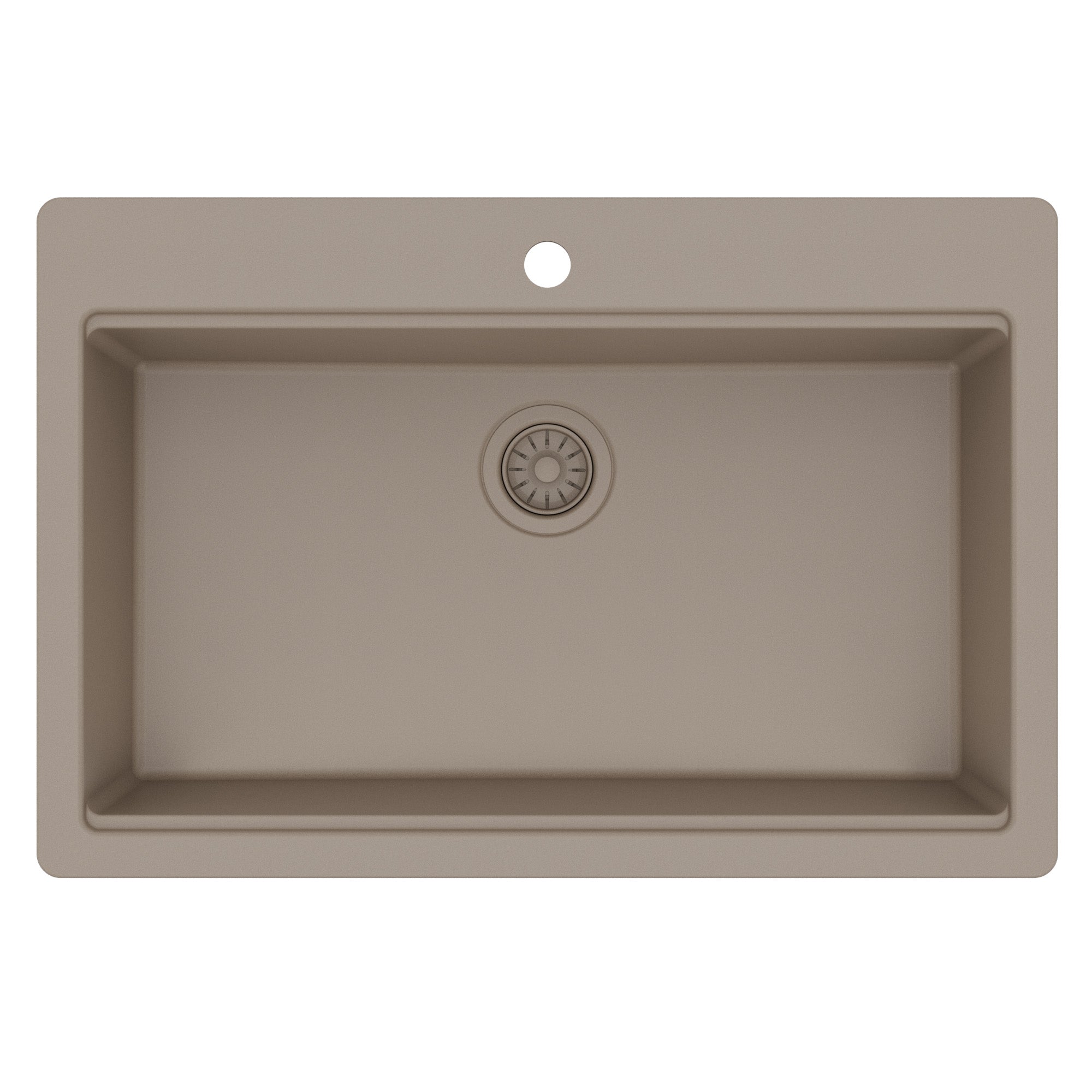 33" Top Mount Single Bowl Quartz Kitchen Sink Kit In Concrete