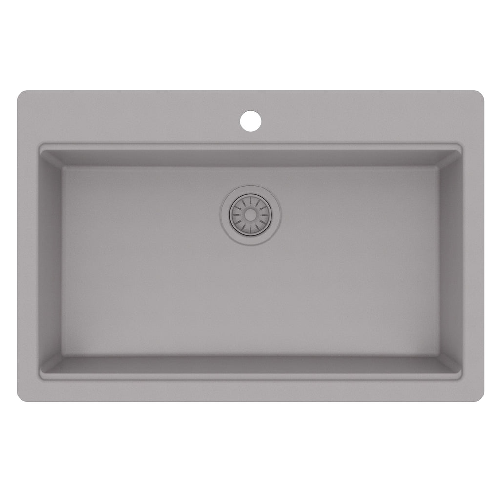 33" Top Mount Single Bowl Quartz Kitchen Sink Kit In Grey