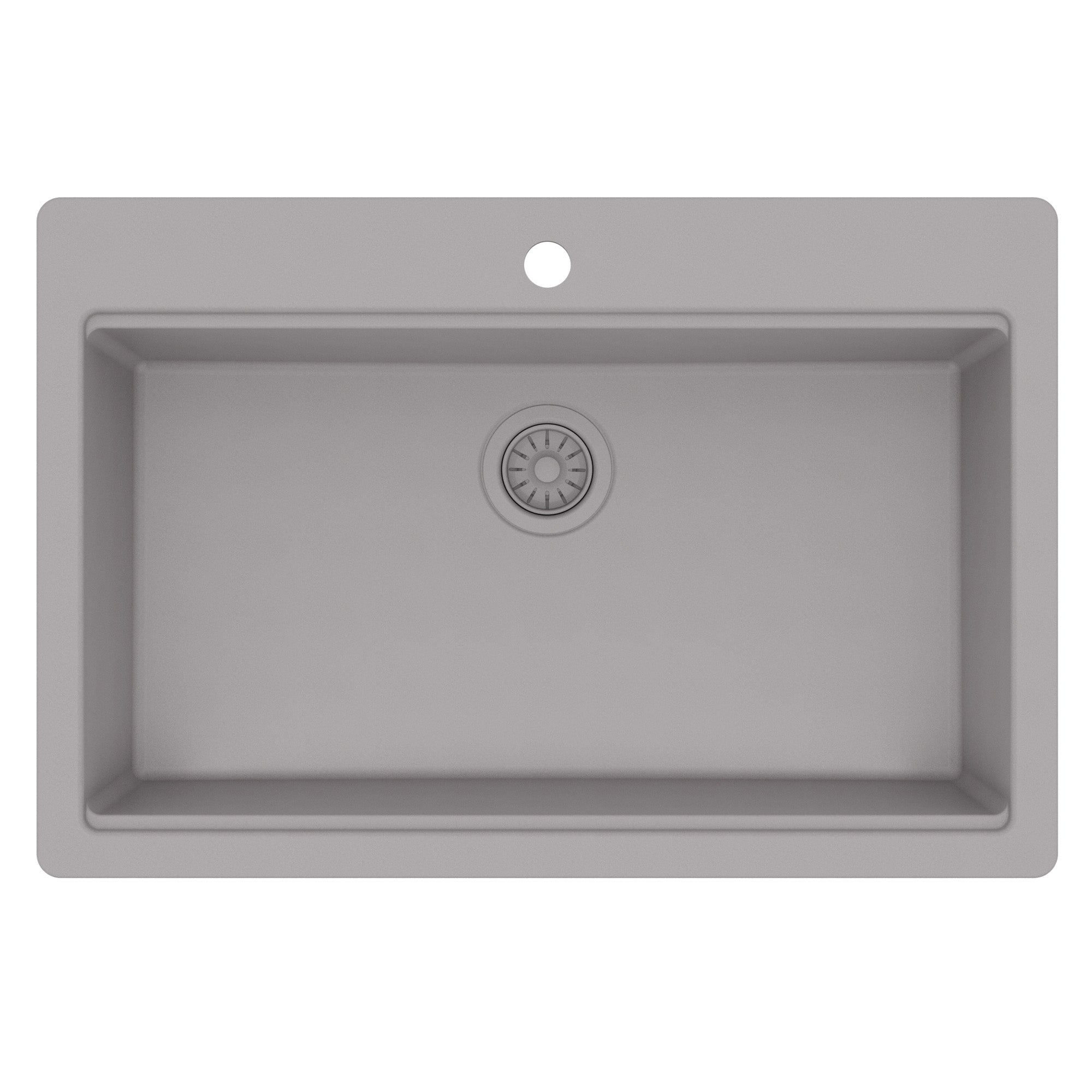 33" Top Mount Single Bowl Quartz Kitchen Sink Kit In Grey