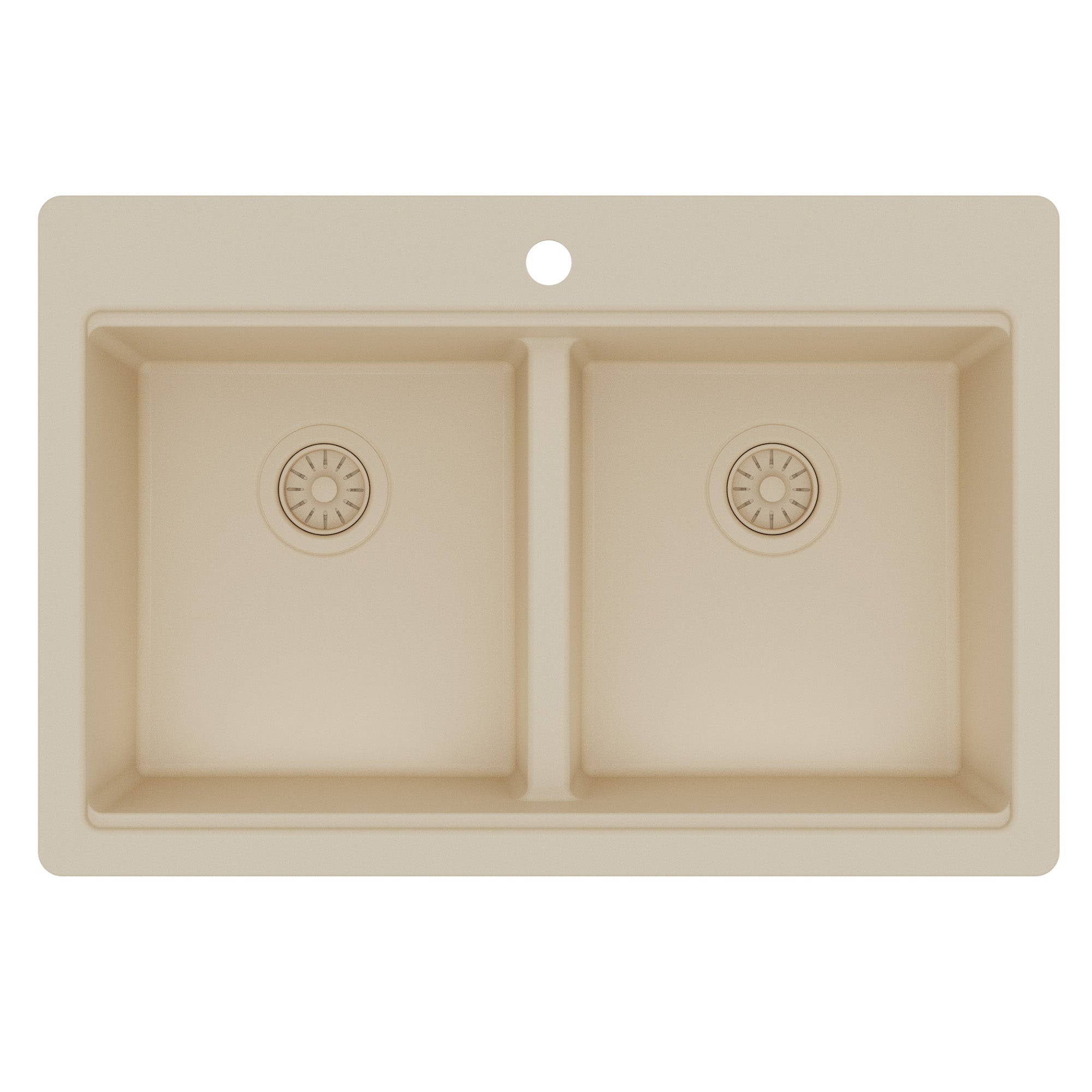 33" Top Mount Double Bowl Quartz Kitchen Sink Kit In Bisque