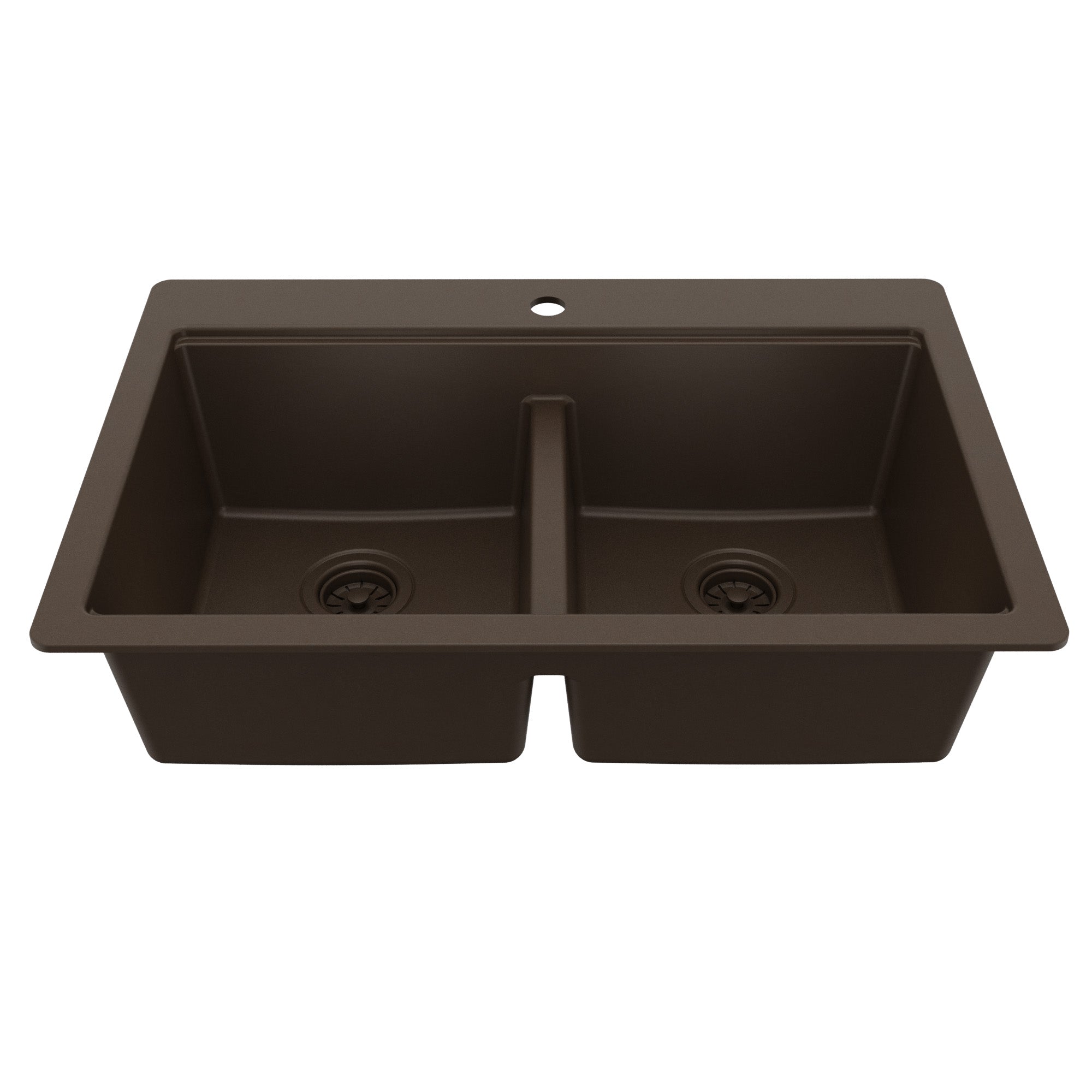 33" Top Mount Double Bowl Quartz Kitchen Sink Kit In Brown