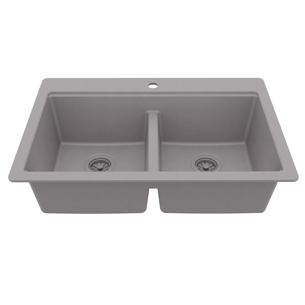 33" Top Mount Double Bowl Quartz Kitchen Sink Kit In Grey