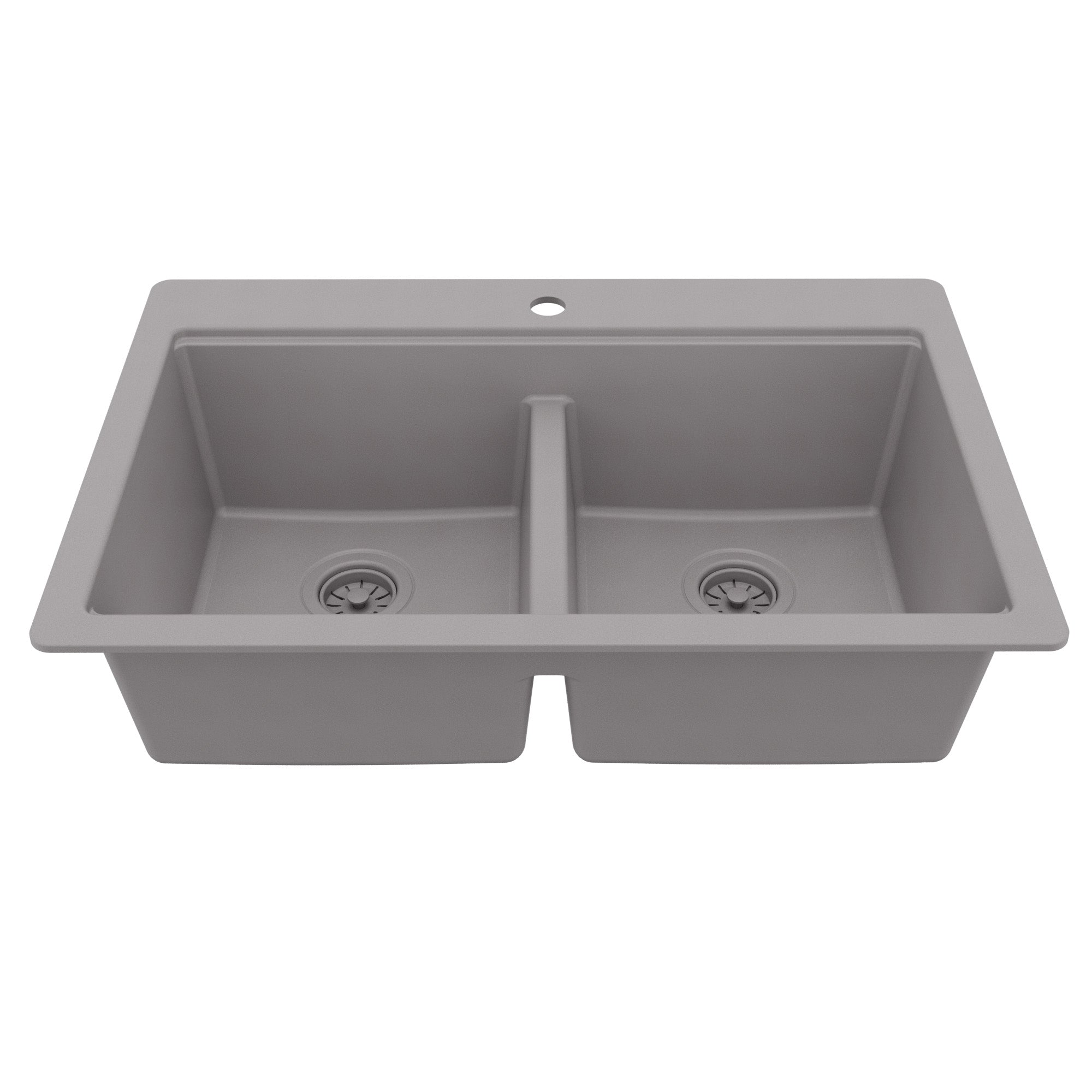 33" Top Mount Double Bowl Quartz Kitchen Sink Kit In Grey