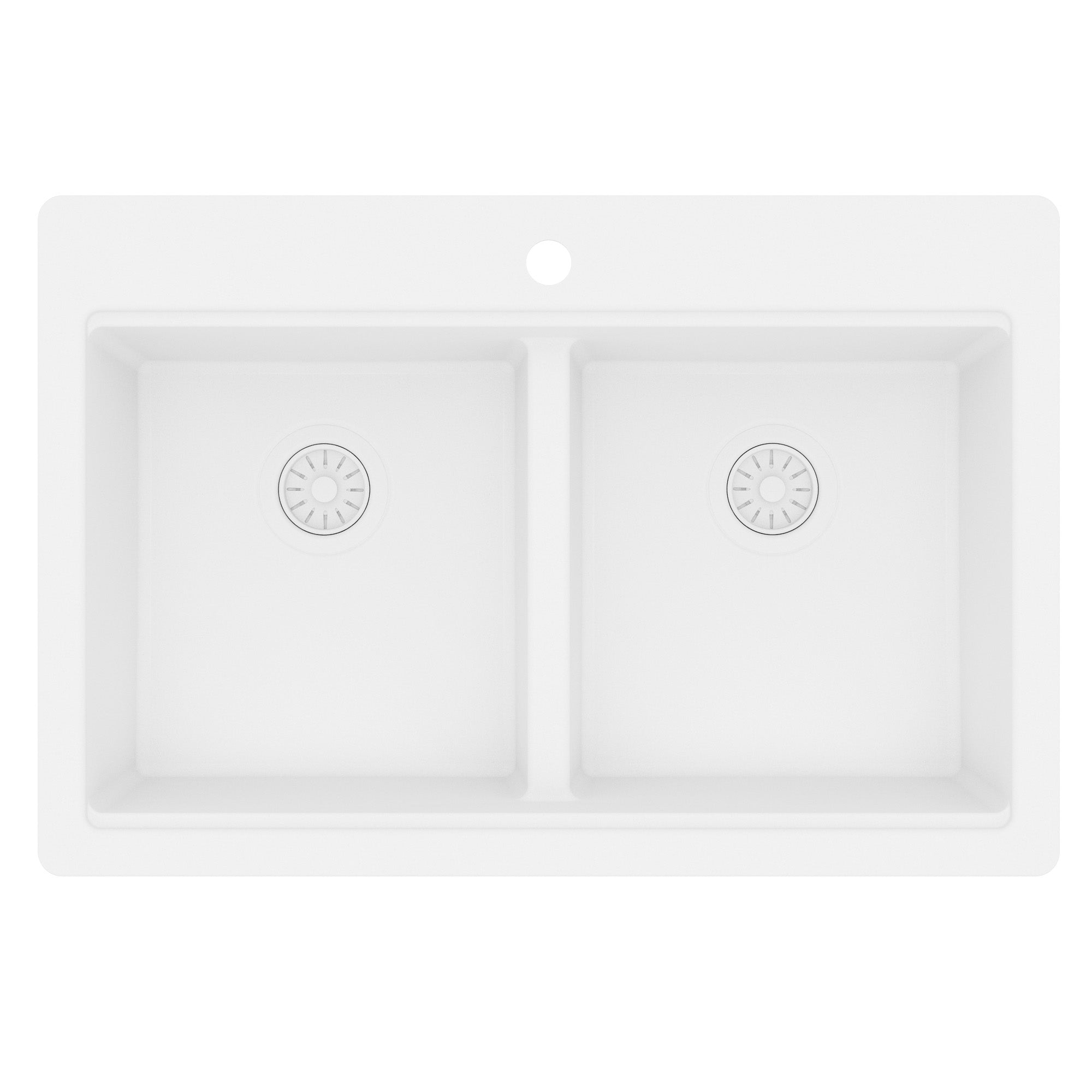 33" Top Mount Double Bowl Quartz Kitchen Sink Kit In White