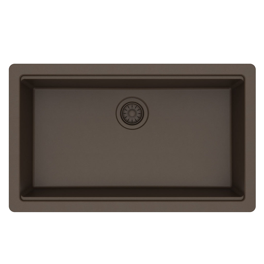 32" Undermount Single Bowl Quartz Kitchen Sink Kit In Brown