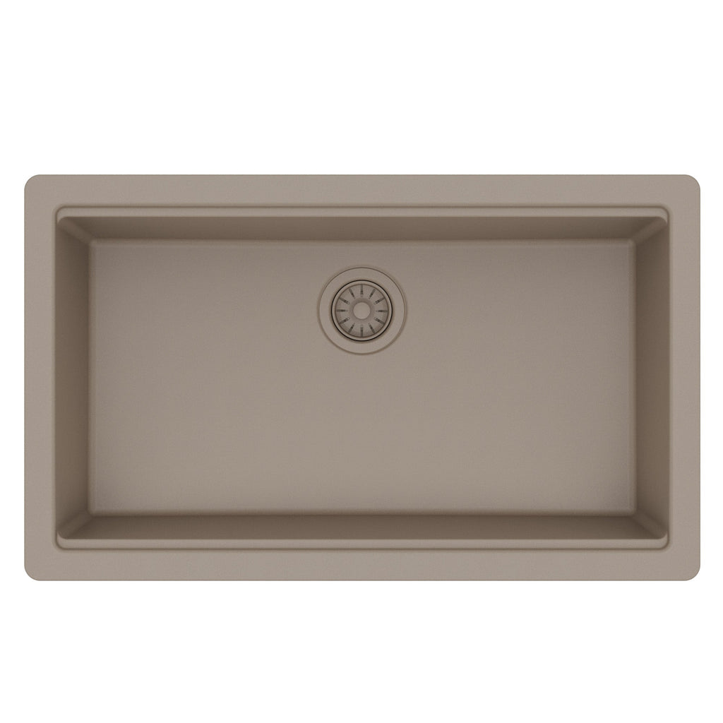 32" Undermount Single Bowl Quartz Kitchen Sink Kit In Concrete