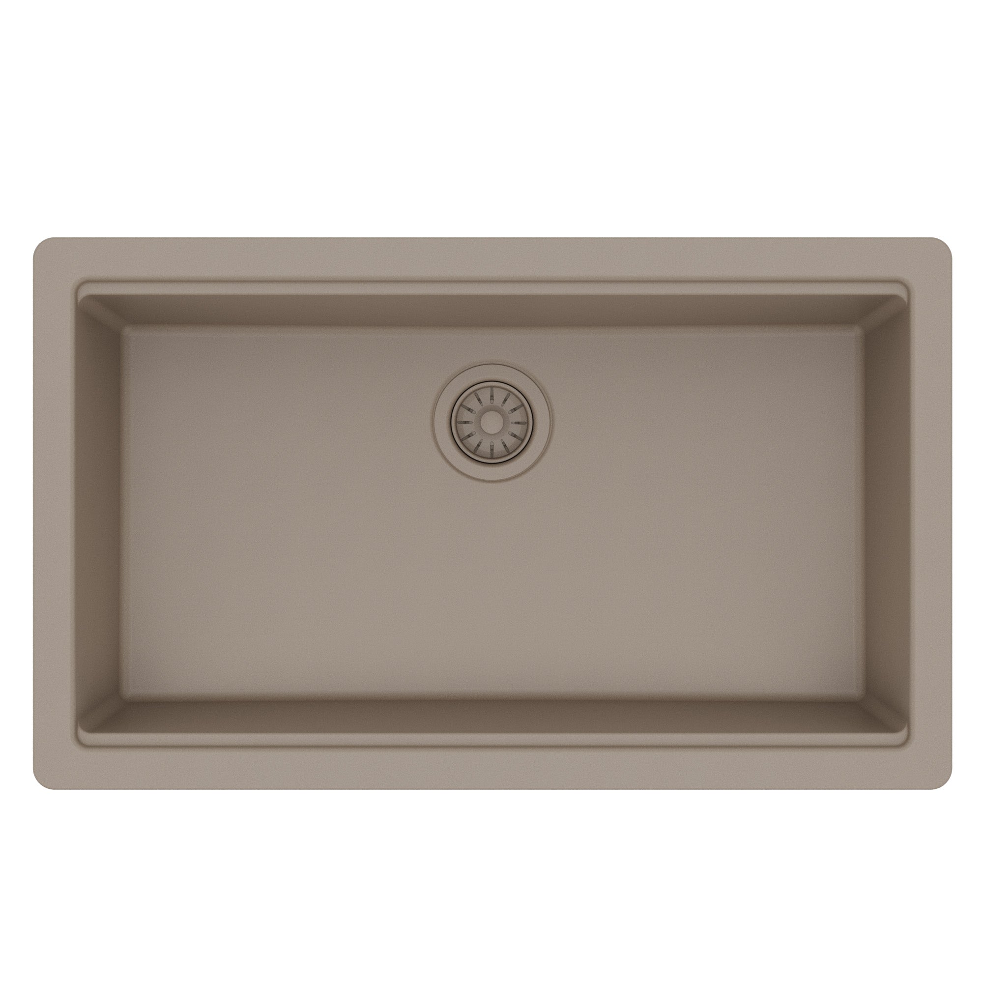 32" Undermount Single Bowl Quartz Kitchen Sink Kit In Concrete