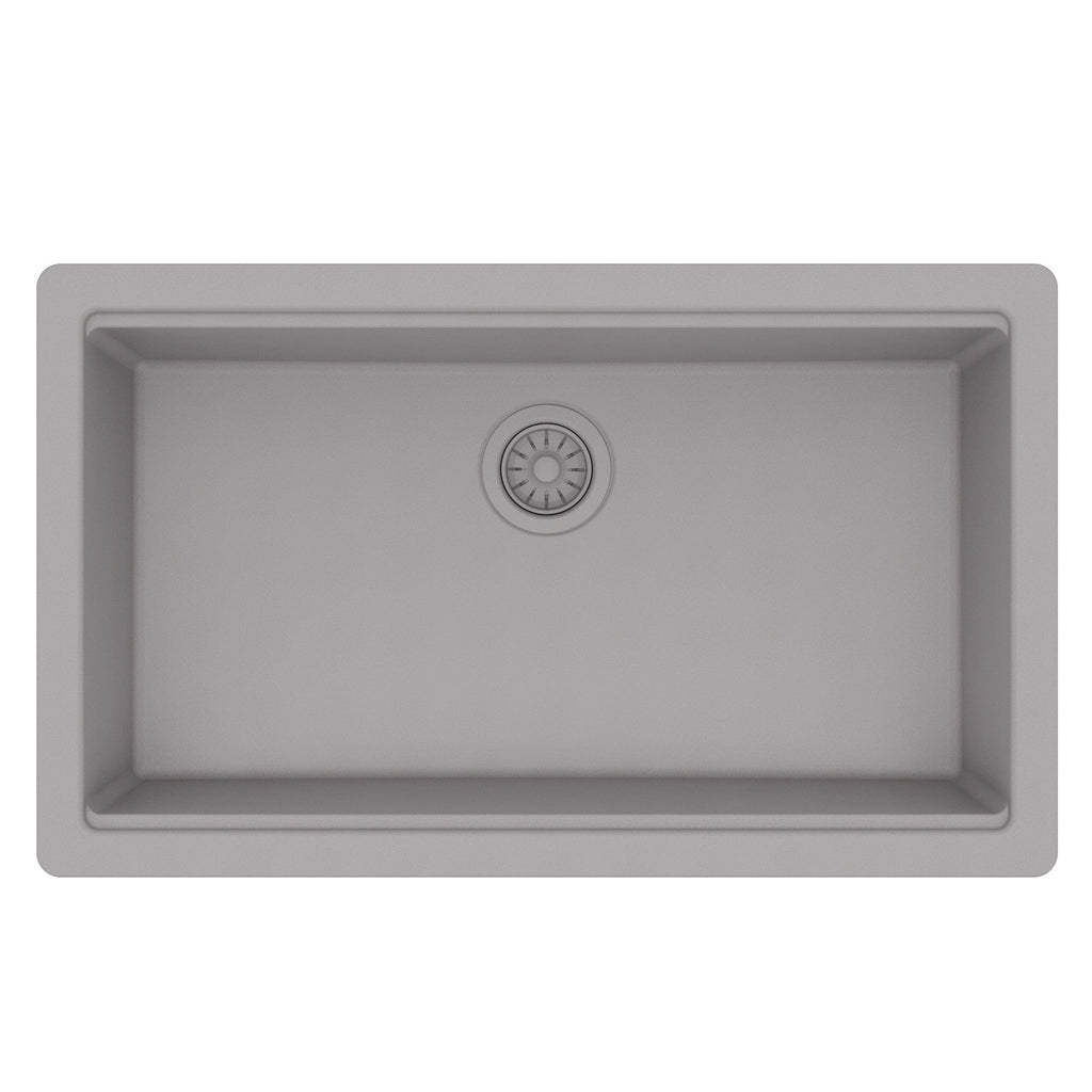 32" Undermount Single Bowl Quartz Kitchen Sink Kit In Grey