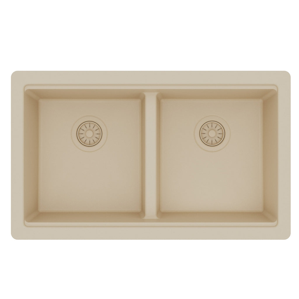 32" Undermount Double Bowl Quartz Kitchen Sink Kit In Bisque