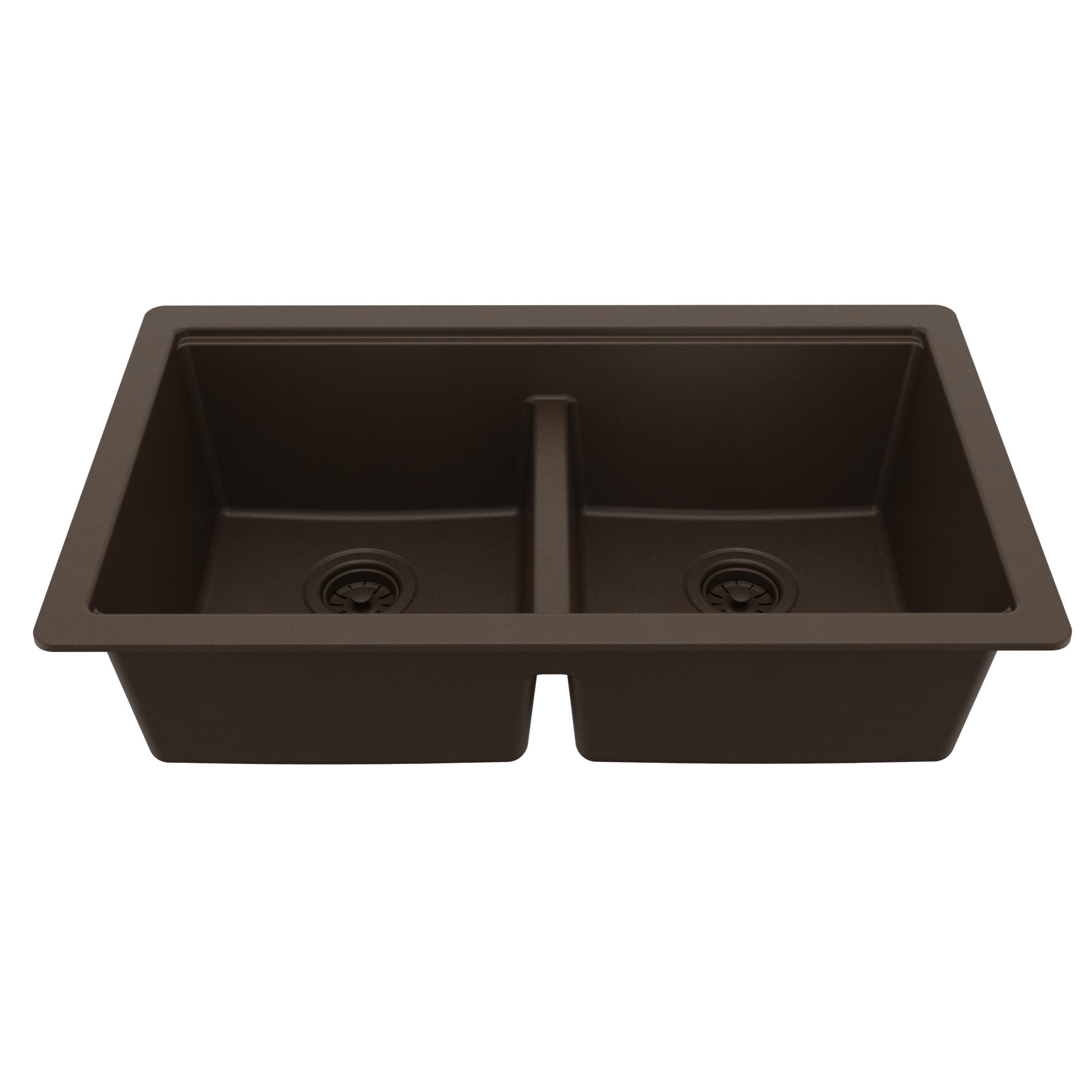 32" Undermount Double Bowl Quartz Kitchen Sink Kit In Brown