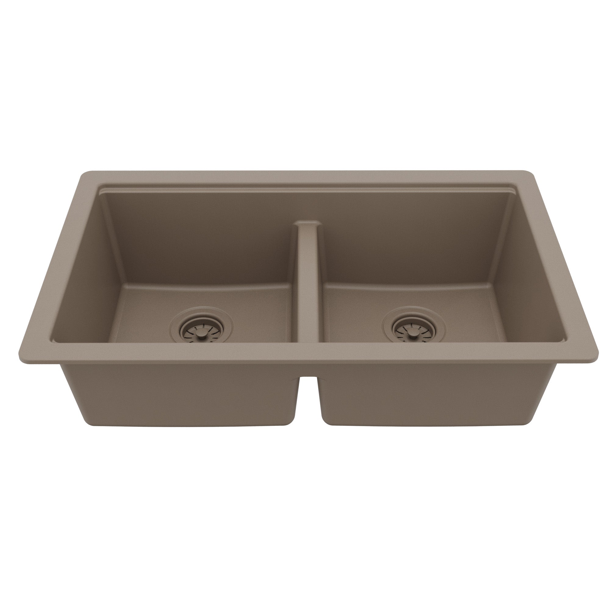 32" Undermount Double Bowl Quartz Kitchen Sink Kit In Concrete
