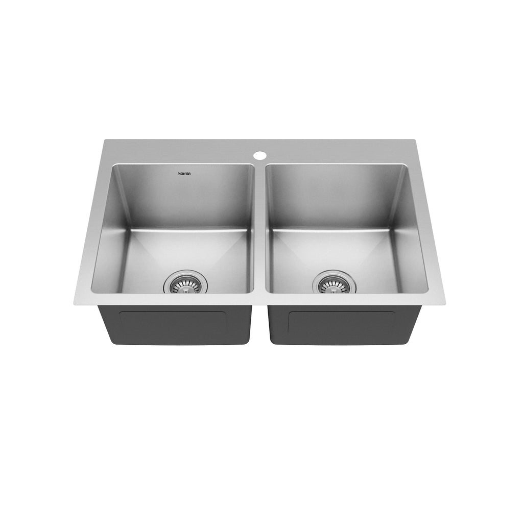 33" Top Mount Double Equal Bowl Stainless Steel Kitchen Sink Kit