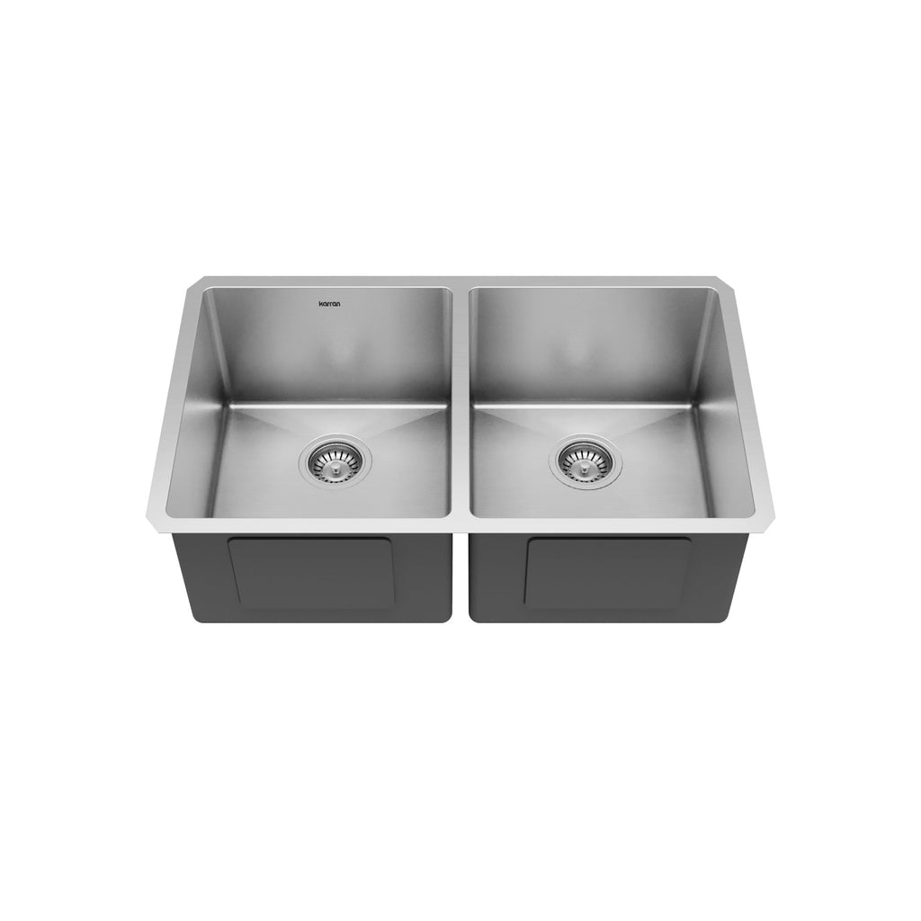 Elite 32" Undermount 16 Gauge Double Bowl Stainless Steel Kitchen Sink with Accessories