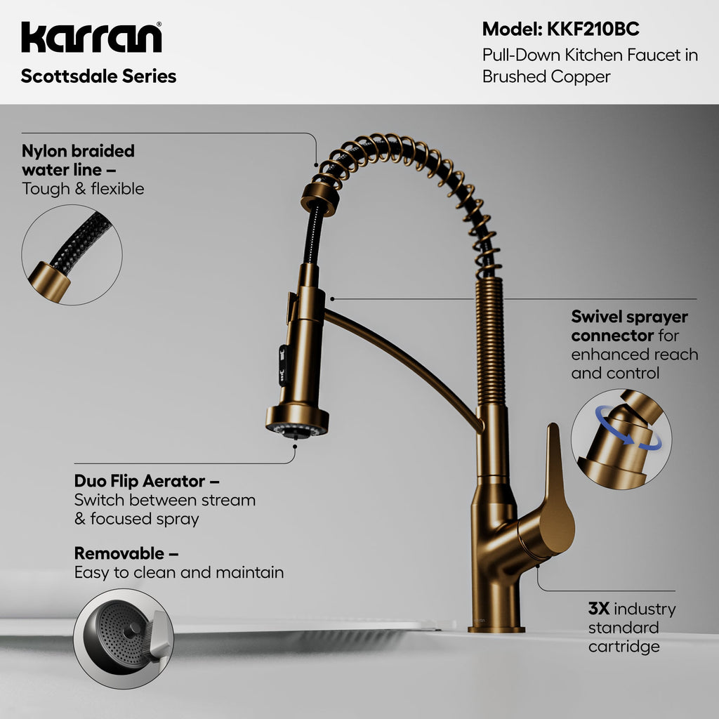 Scottsdale Single Hole Single Handle Pull-Down Sprayer Kitchen Faucet In Brushed Copper