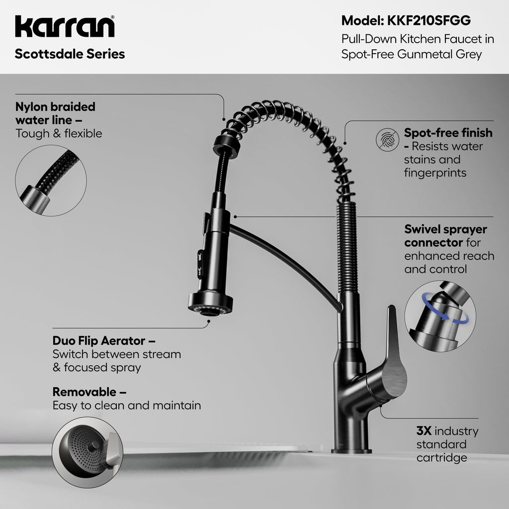 Scottsdale Single Handle Pull-Down Sprayer Commercial Style Kitchen Faucet In Spot-Free Gunmetal Grey
