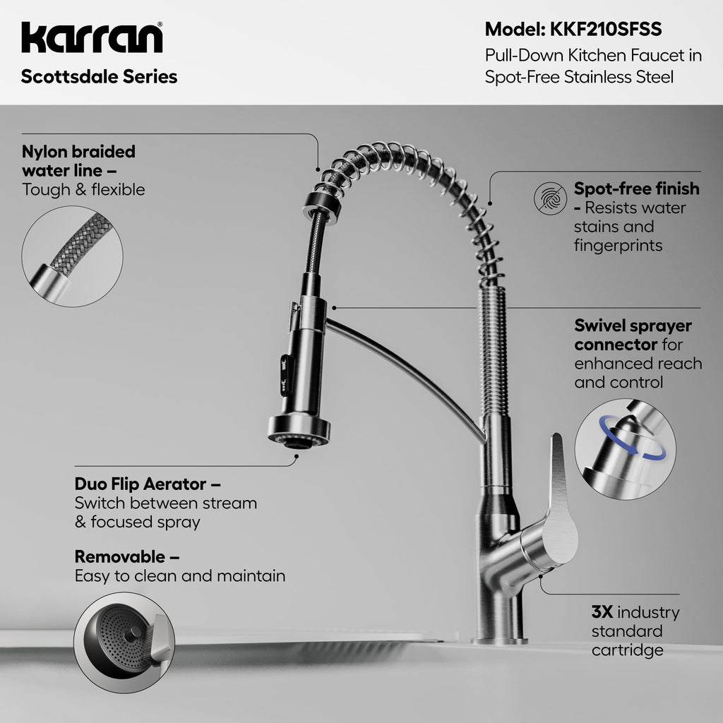 Scottsdale Single Handle Pull-Down Sprayer Commercial Style Kitchen Faucet In Spot-Free Stainless Steel
