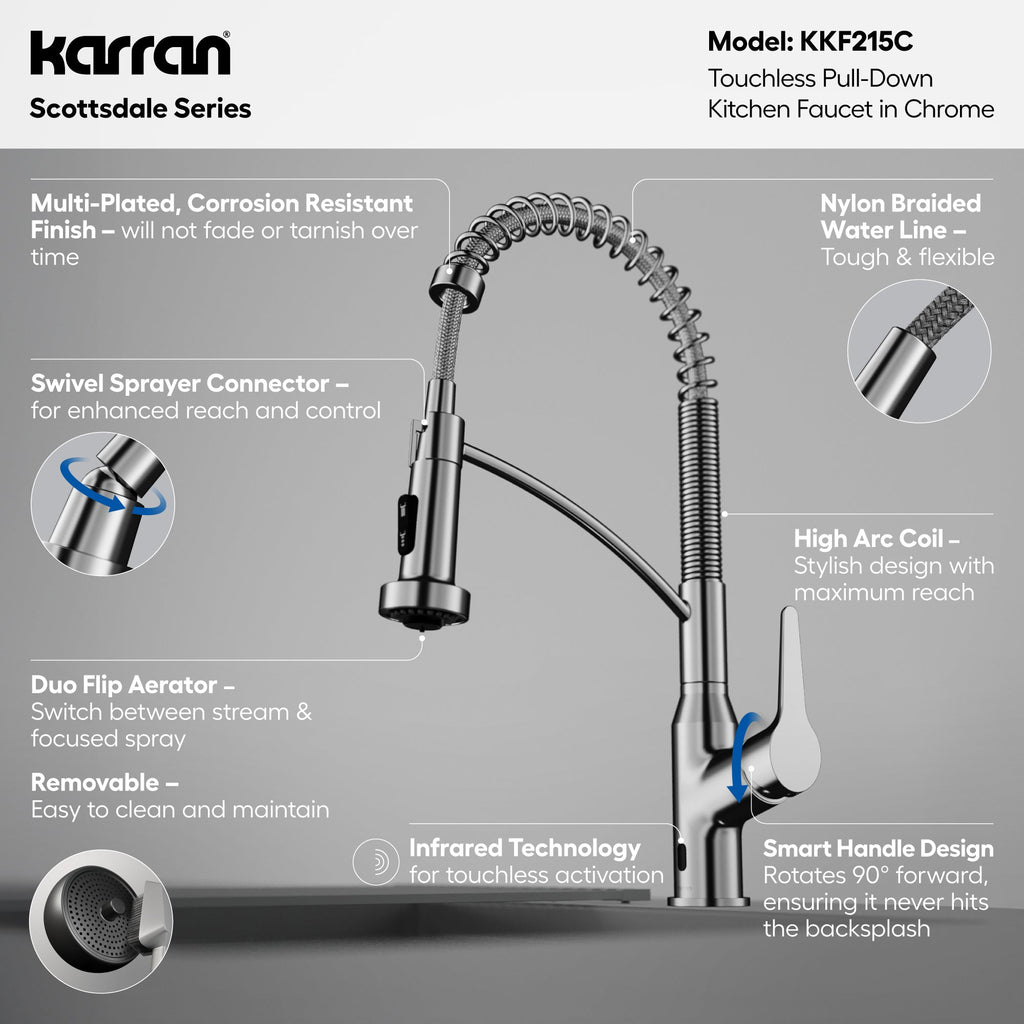 Scottsdale Single Handle Pull-Down Sprayer Touchless Kitchen Faucet In Chrome
