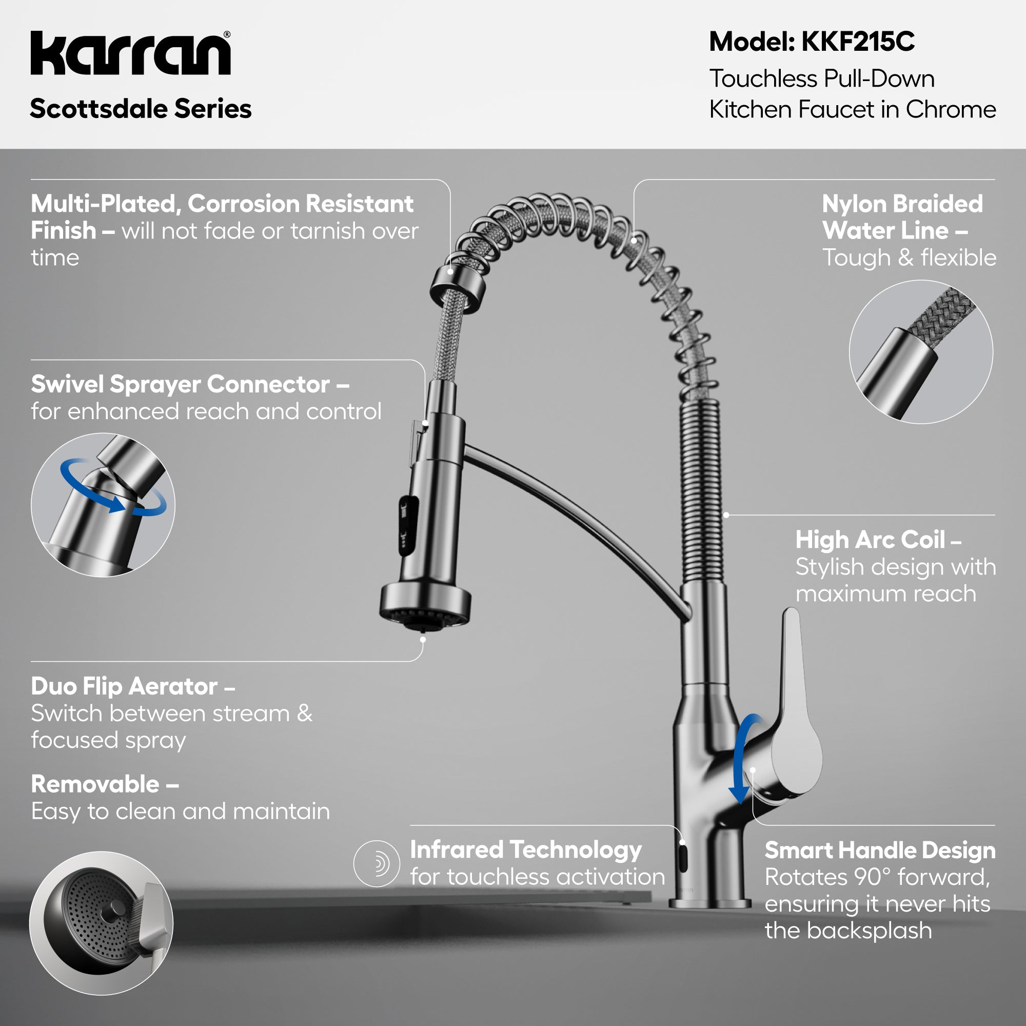 Scottsdale Single Handle Pull-Down Sprayer Touchless Kitchen Faucet In Chrome