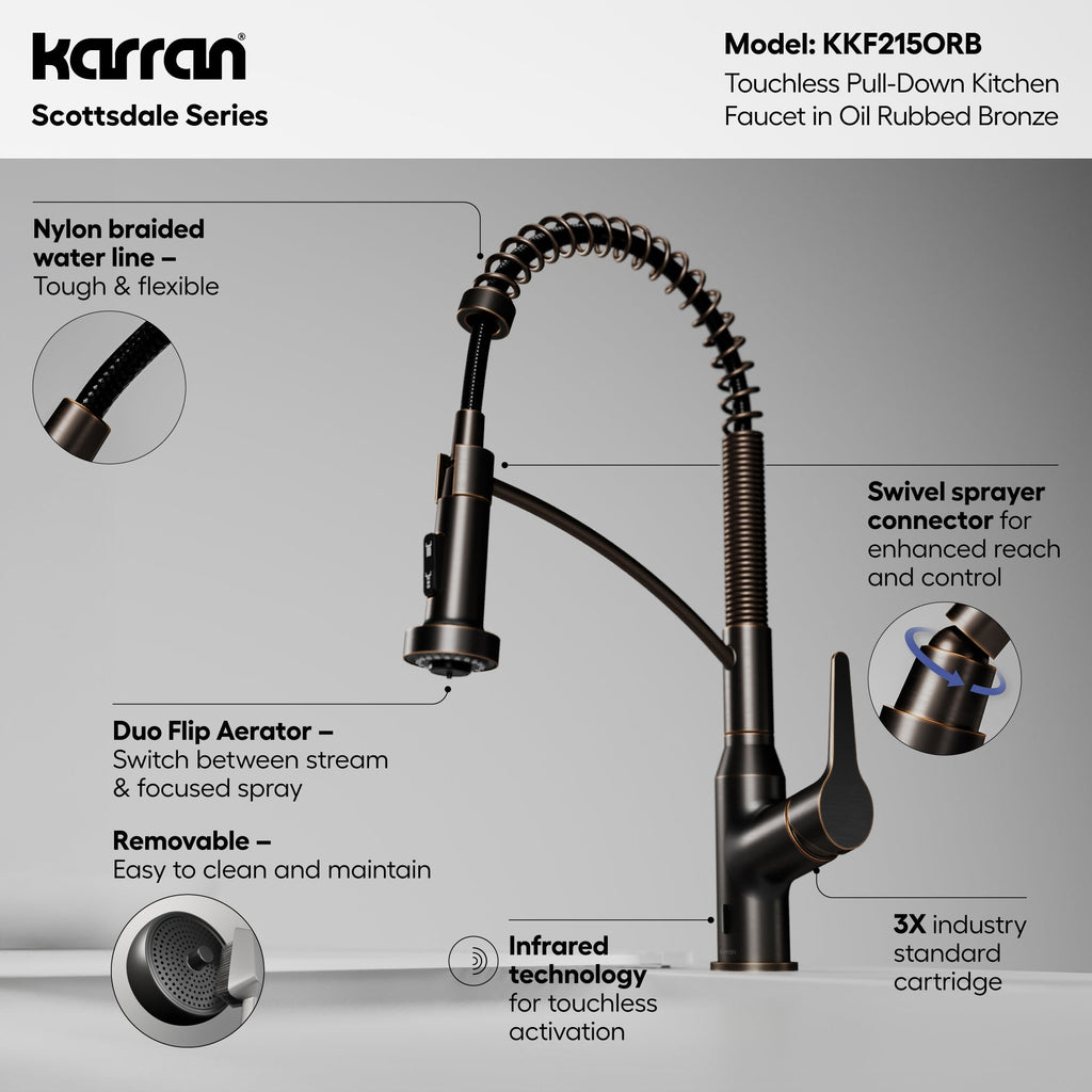 Scottsdale Single Handle Pull-Down Sprayer Touchless Kitchen Faucet In Oil-Rubbed Bronze