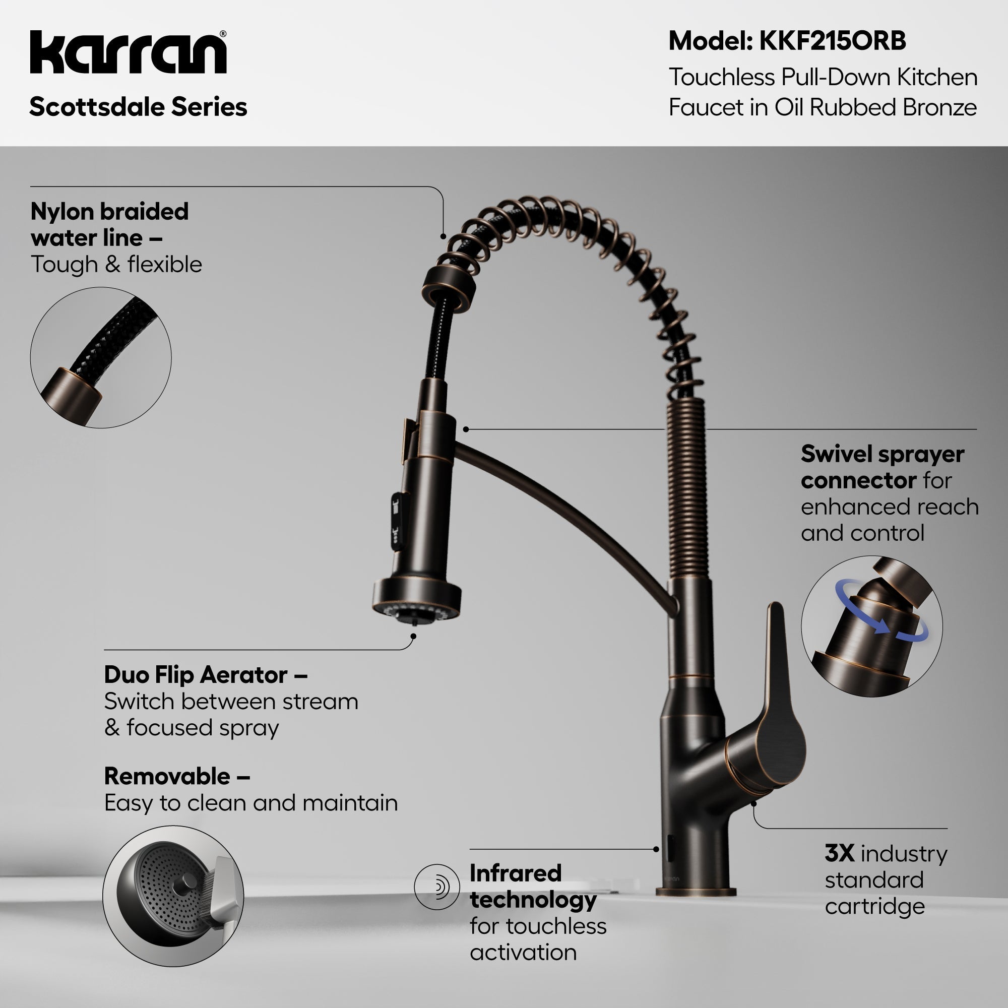 Scottsdale Single Handle Pull-Down Sprayer Touchless Kitchen Faucet In Oil-Rubbed Bronze