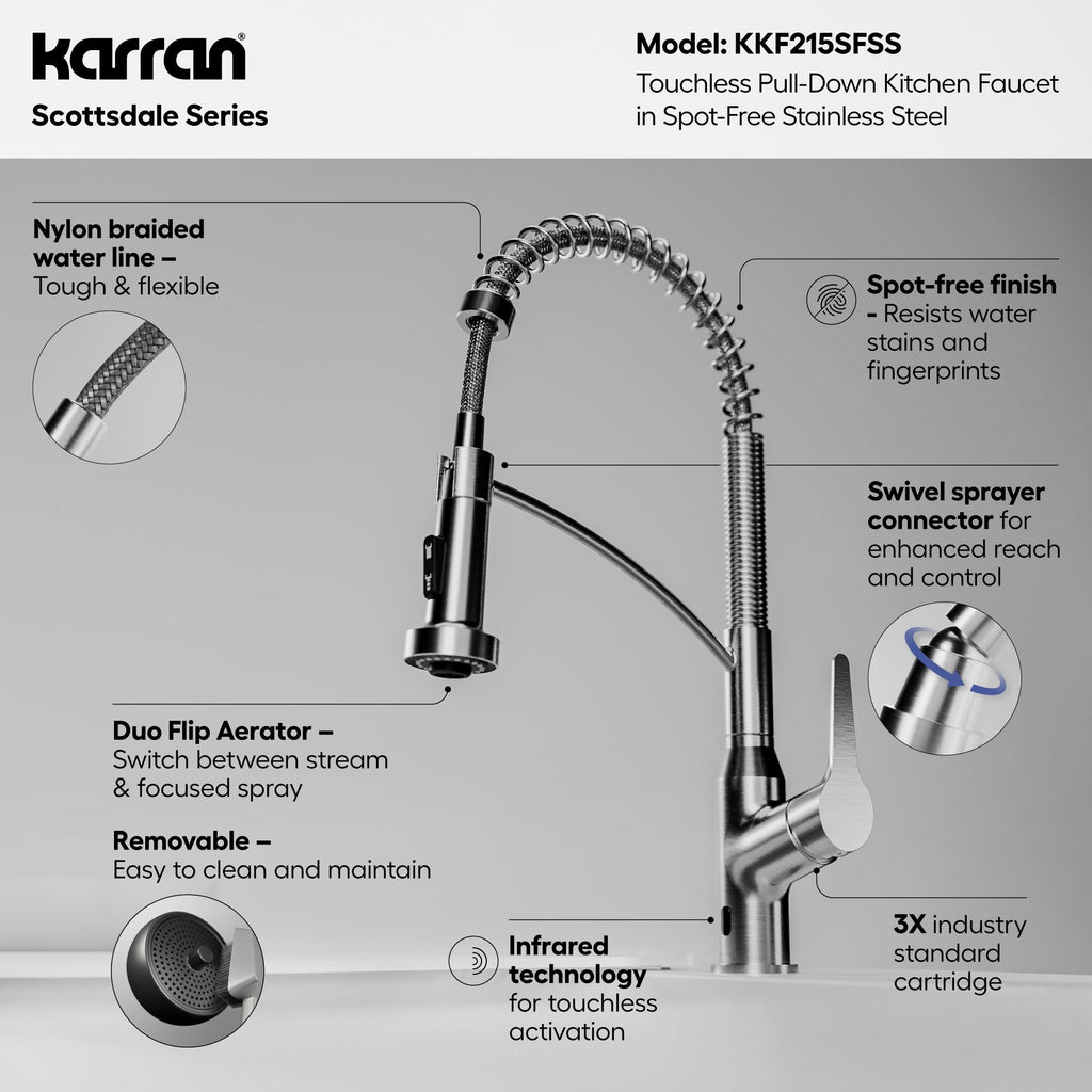 Scottsdale Single Handle Pull-Down Sprayer Touchless Kitchen Faucet In Spot-Free Stainless Steel