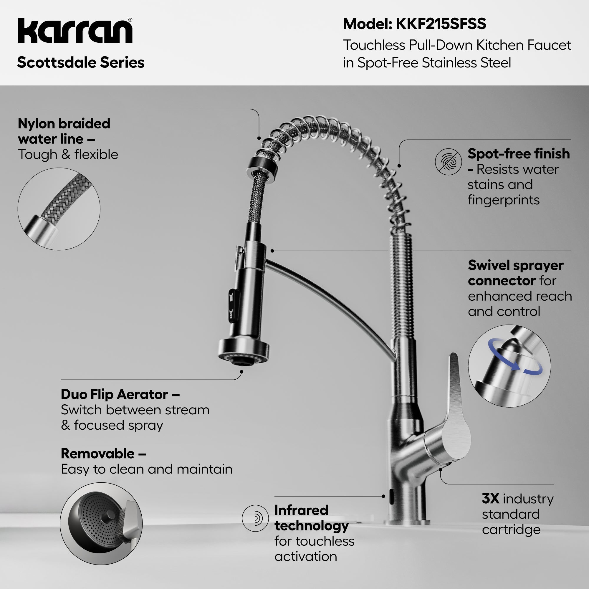 Scottsdale Single Handle Pull-Down Sprayer Touchless Kitchen Faucet In Spot-Free Stainless Steel