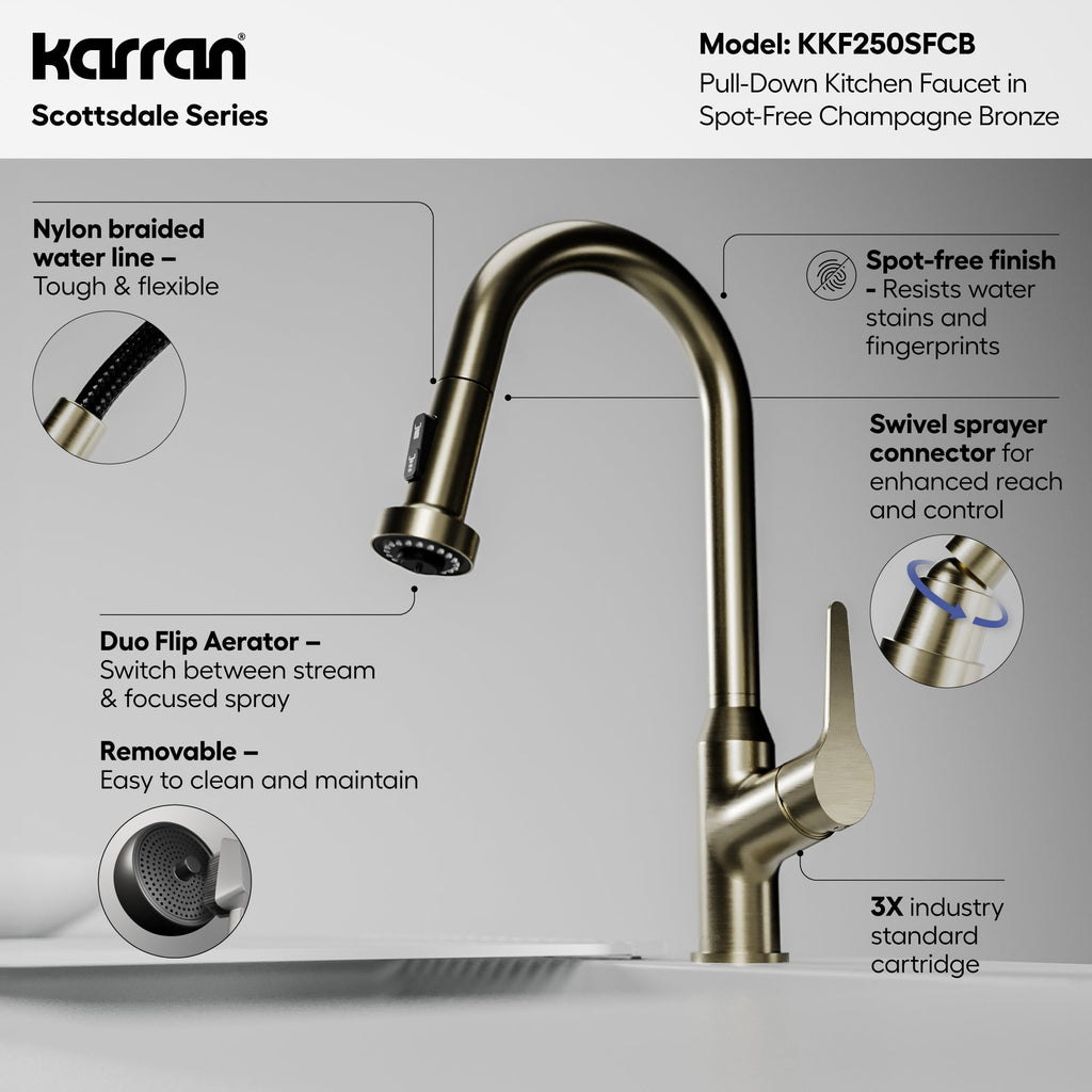 Scottsdale Single Handle Pull-Down Sprayer Kitchen Faucet In Spot-Free Champagne Bronze