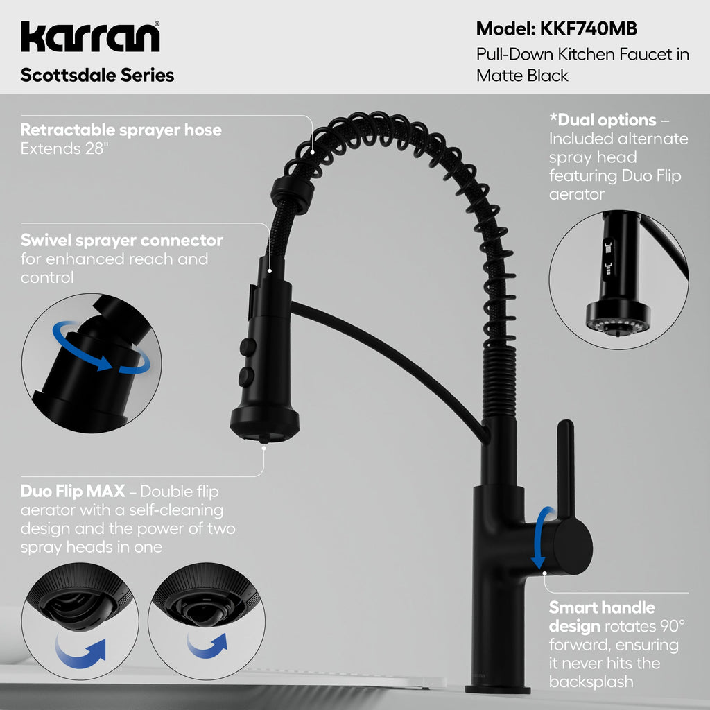 Scottsdale Single Handle Commerical Pull-Down Sprayer Kitchen Faucet In Matte Black