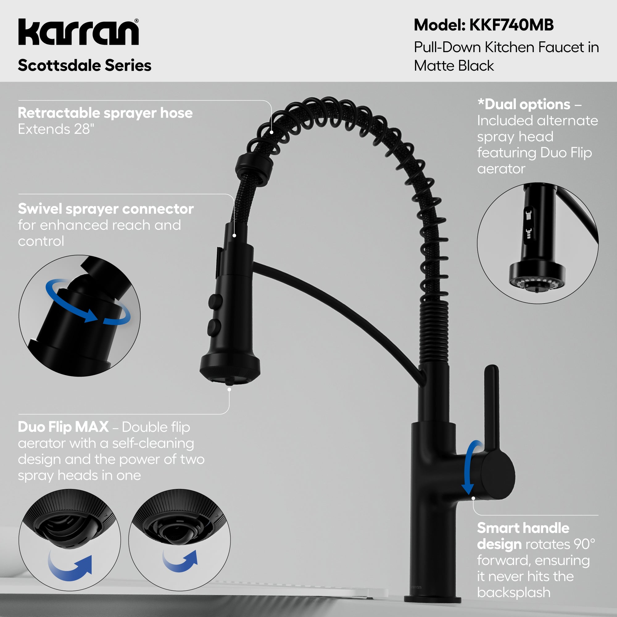 Scottsdale Single Handle Commerical Pull-Down Sprayer Kitchen Faucet In Matte Black
