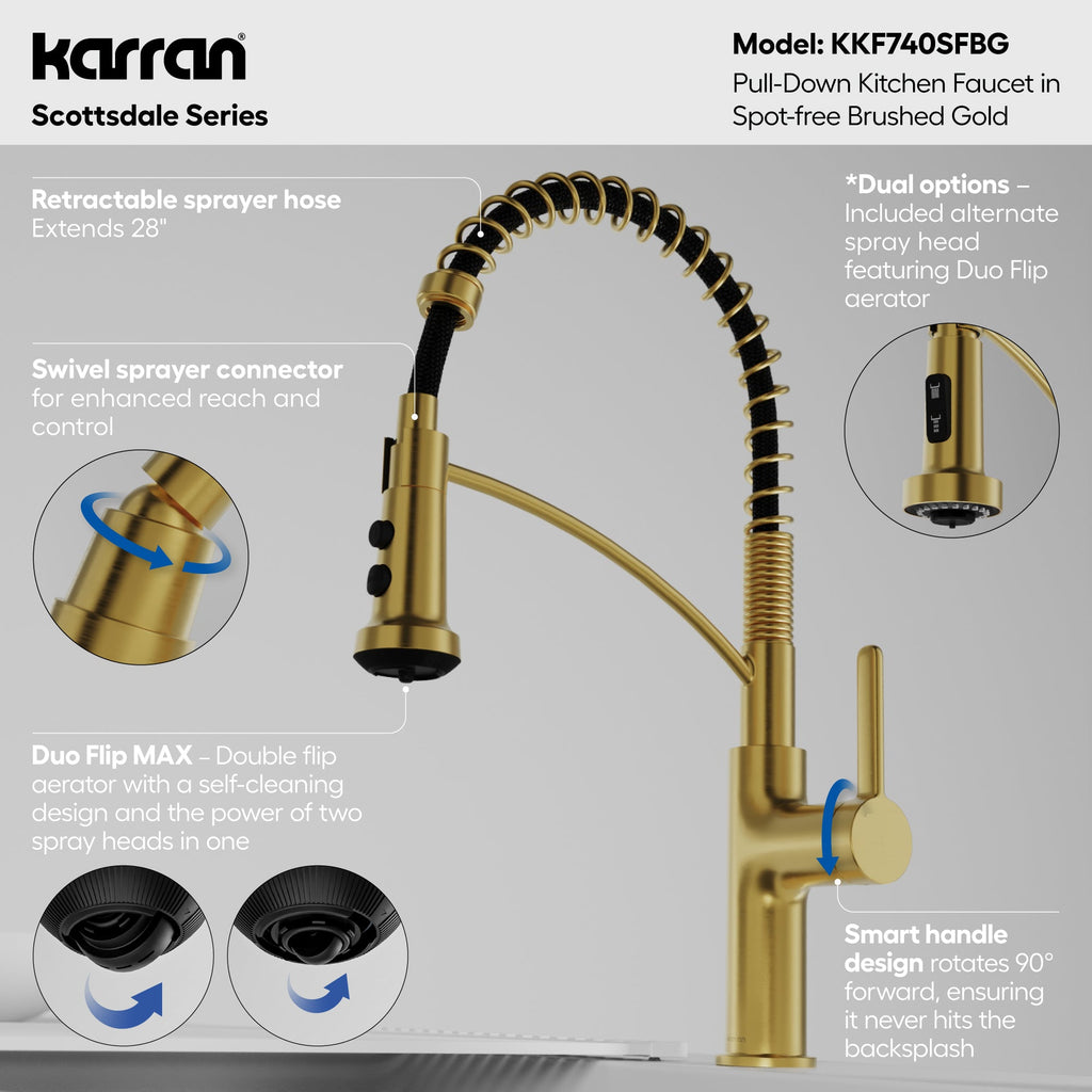 Scottsdale Single Handle Commercial Pull-Down Sprayer Kitchen Faucet In Spot-Free Brushed Gold