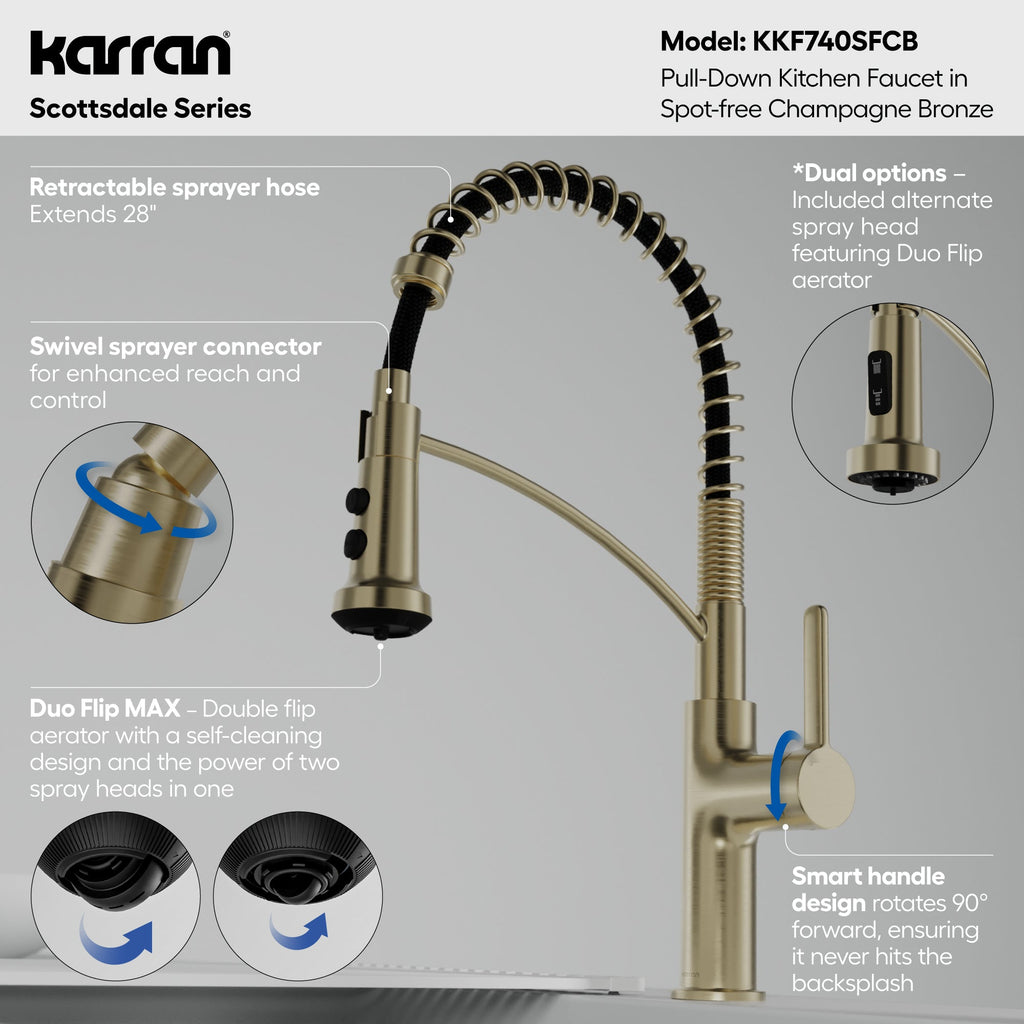 Scottsdale Single Handle Commercial Pull-Down Sprayer Kitchen Faucet In Spot-Free Champagne Bronze