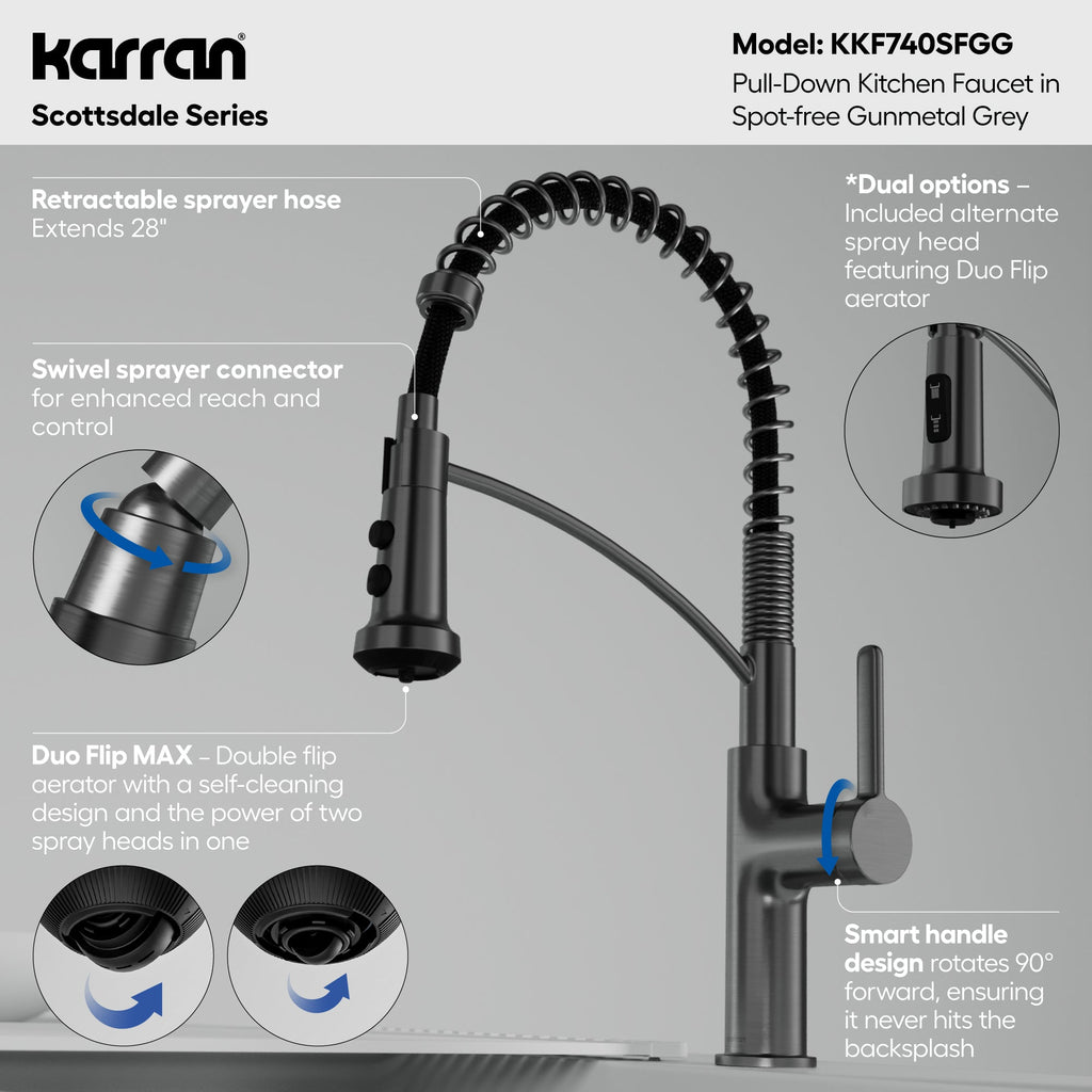 Scottsdale Single Handle Commercial Pull-Down Sprayer Kitchen Faucet In Spot-Free Gunmetal Grey