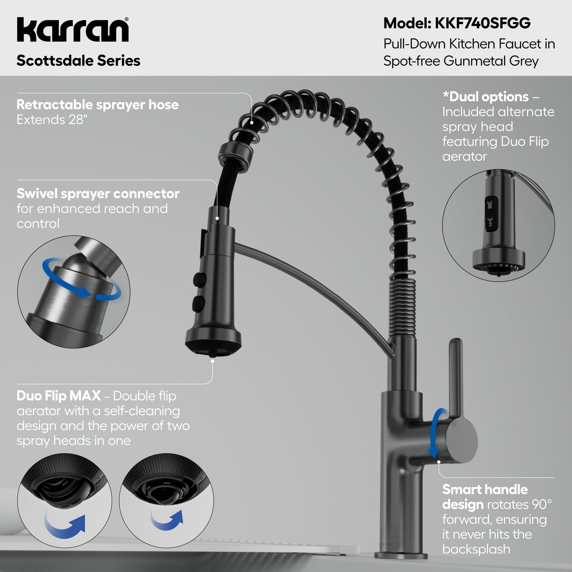 Scottsdale Single Handle Commercial Pull-Down Sprayer Kitchen Faucet In Spot-Free Gunmetal Grey