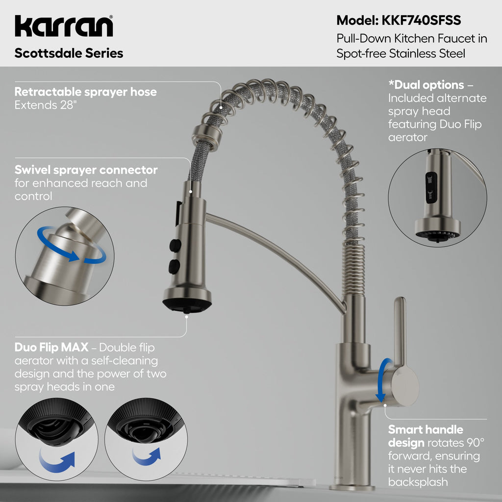 Scottsdale Single Handle Commercial Pull-Down Sprayer Kitchen Faucet In Spot-Free Stainless Steel