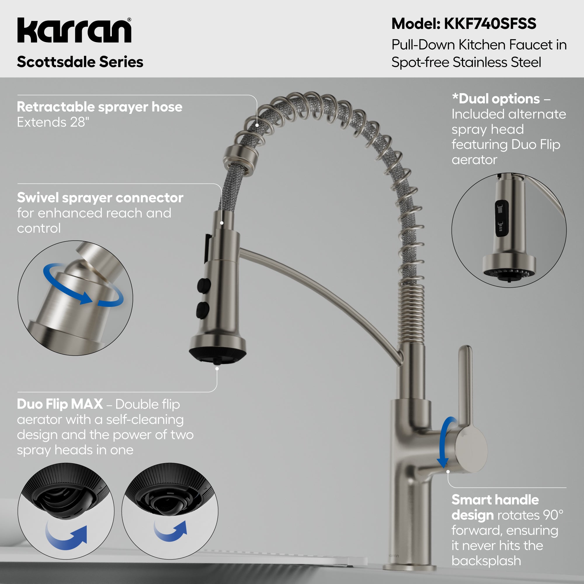 Scottsdale Single Handle Commercial Pull-Down Sprayer Kitchen Faucet In Spot-Free Stainless Steel