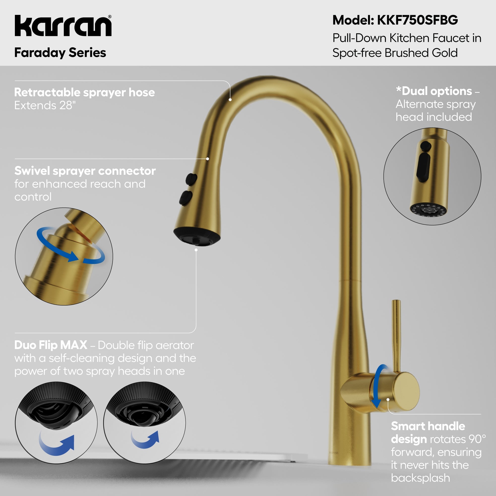 Faraday Pull-Down Sprayer Kitchen Faucet In Spot-Free Brushed Gold