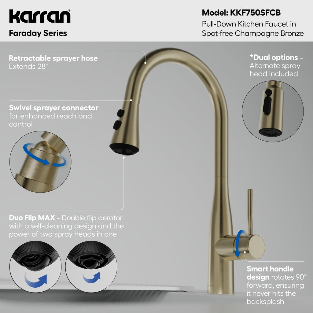 Faraday Pull-Down Sprayer Kitchen Faucet In Spot-Free Champagne Bronze