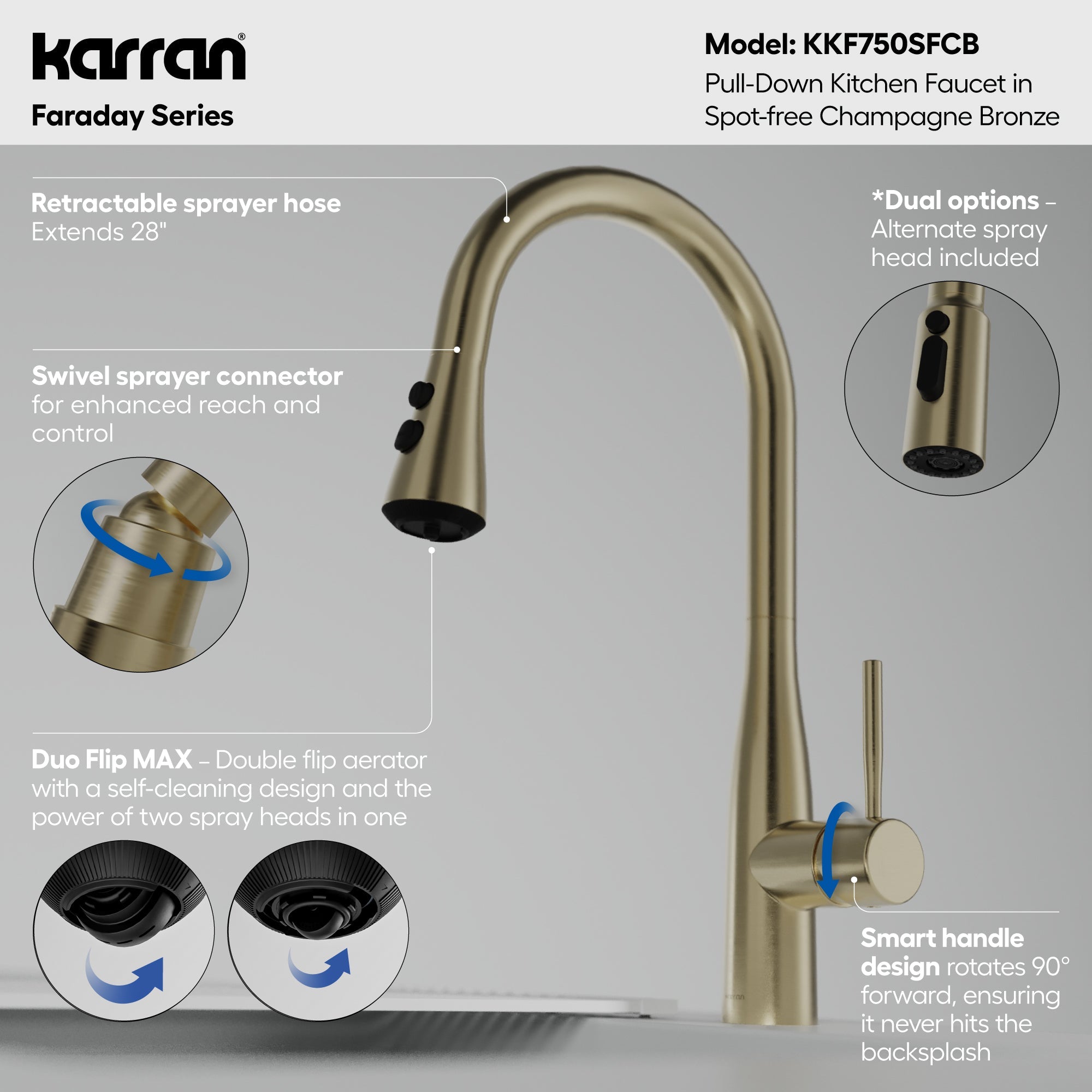 Faraday Pull-Down Sprayer Kitchen Faucet In Spot-Free Champagne Bronze
