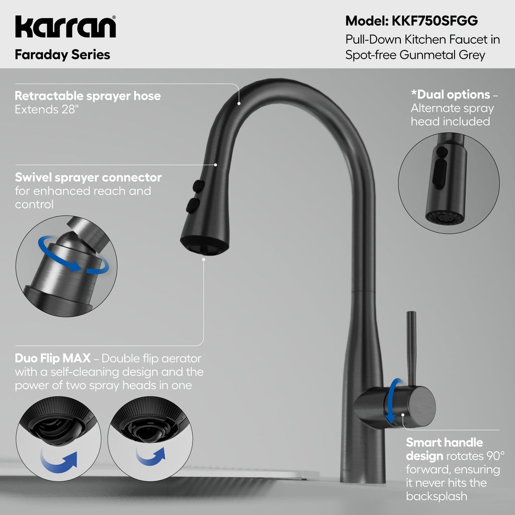 Faraday Pull-Down Sprayer Kitchen Faucet In Spot-Free Gunmetal Grey