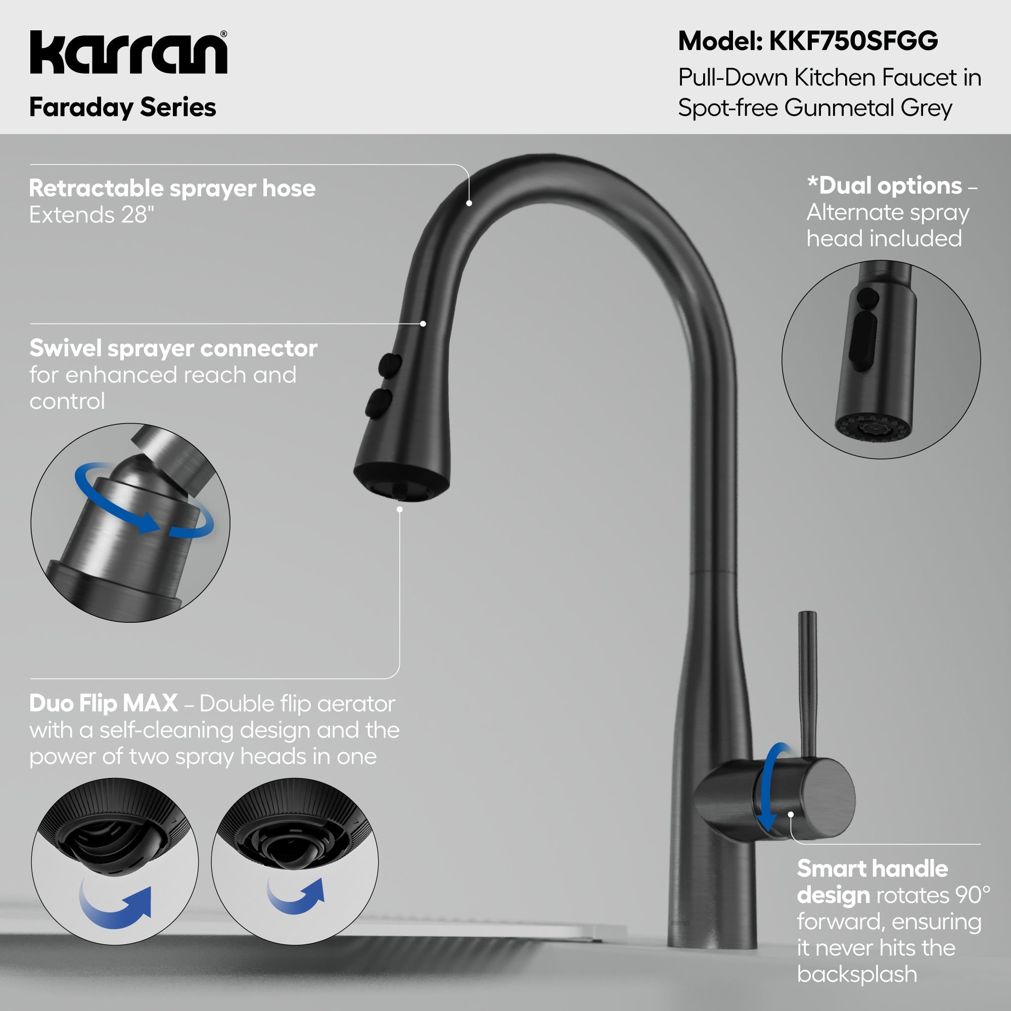 Faraday Pull-Down Sprayer Kitchen Faucet In Spot-Free Gunmetal Grey