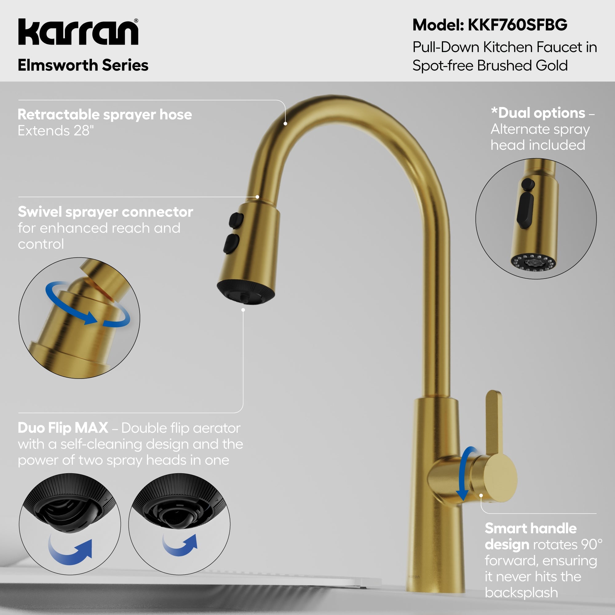 Elmsworth Pull-Down Sprayer Kitchen Faucet In Spot-Free Brushed Gold