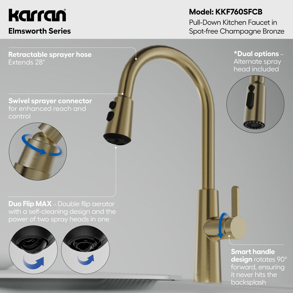 Elmsworth Pull-Down Sprayer Kitchen Faucet In Spot-Free Champagne Bronze