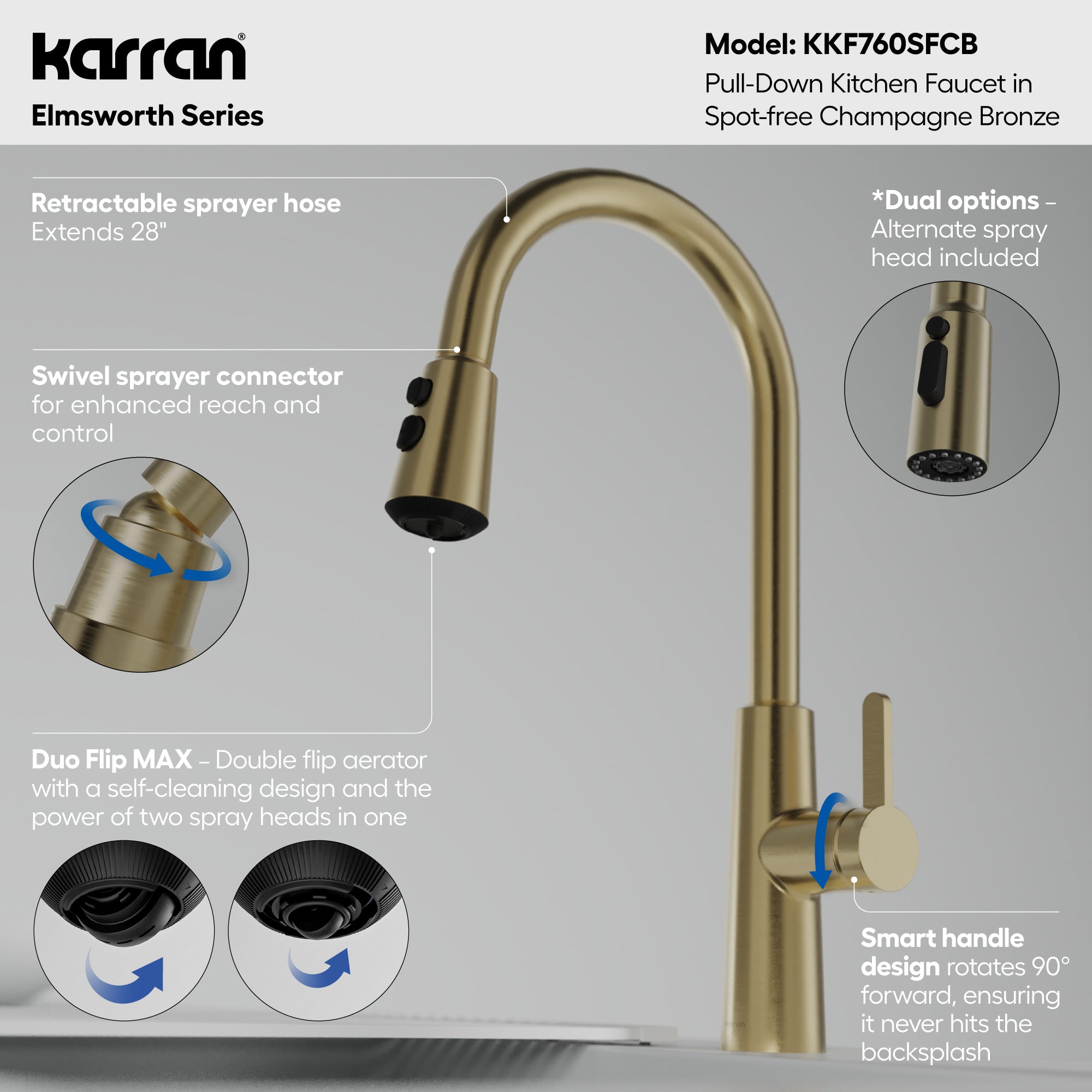 Elmsworth Pull-Down Sprayer Kitchen Faucet In Spot-Free Champagne Bronze