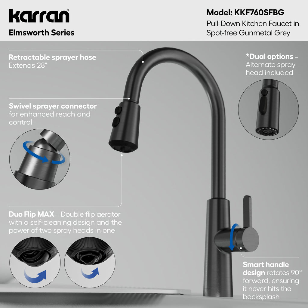 Elmsworth Pull-Down Sprayer Kitchen Faucet In Spot-Free Gunmetal Grey
