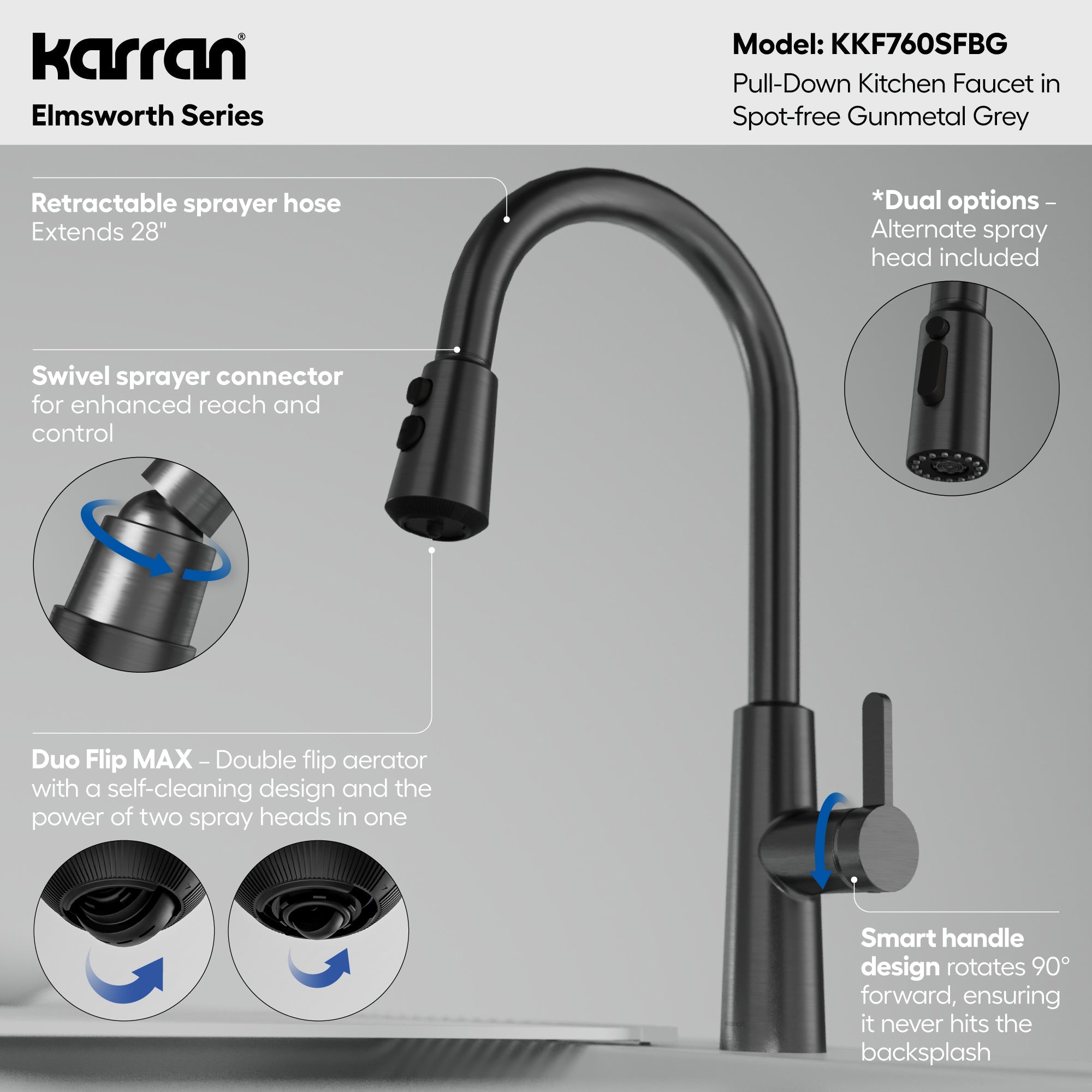 Elmsworth Pull-Down Sprayer Kitchen Faucet In Spot-Free Gunmetal Grey