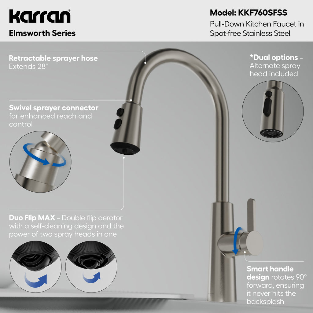Elmsworth Pull-Down Sprayer Kitchen Faucet In Spot-Free Stainless Steel