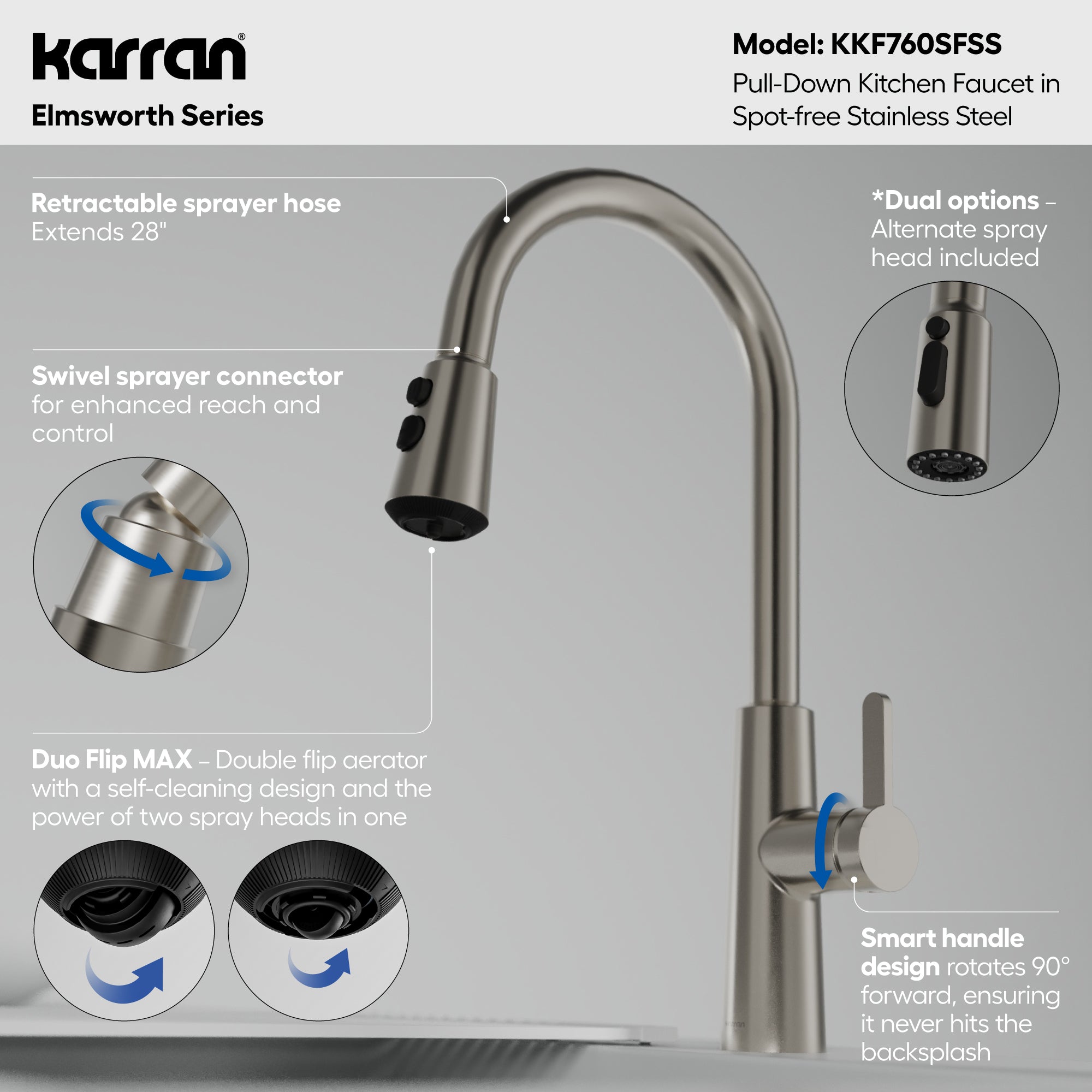 Elmsworth Pull-Down Sprayer Kitchen Faucet In Spot-Free Stainless Steel