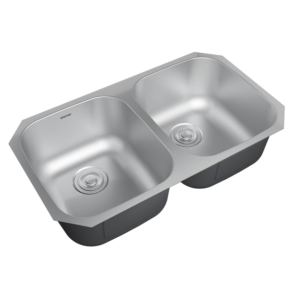 Profile 32" Undermount 18 Gauge Double Bowl Stainless Steel Kitchen Sink with Accessories