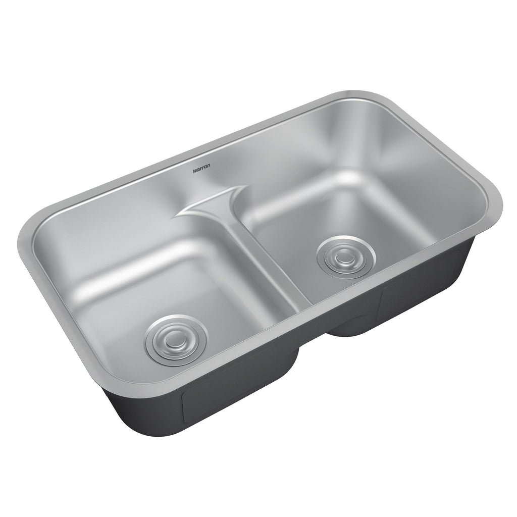 Profile 32" Undermount 18 Gauge Low Divider Double Bowl Stainless Steel Kitchen Sink with Accessories